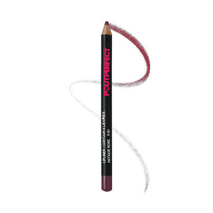 Pout Perfect precision lip liner antique rose pencil with swatch on white background