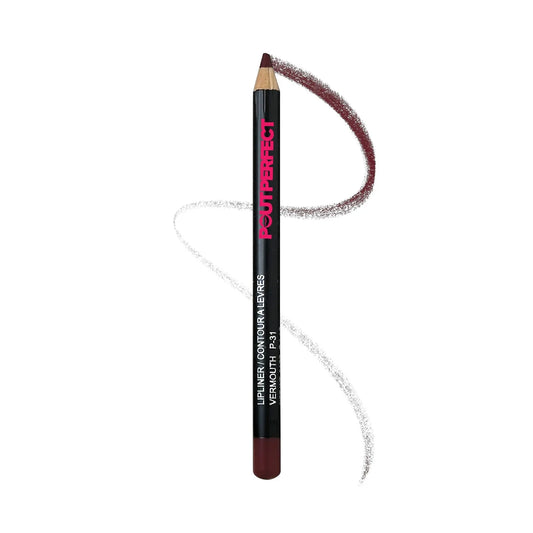Pout Perfect precision lip liner vermouth pencil with deep reddish brown shade and smooth application